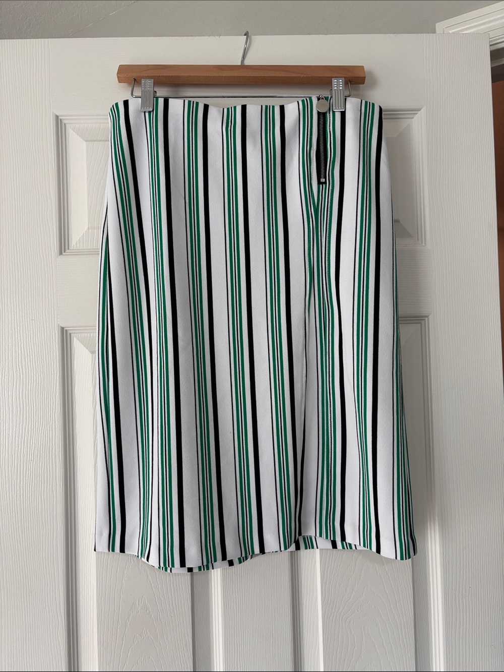 Cato White Skirt with Green and Black Vertical Stripes